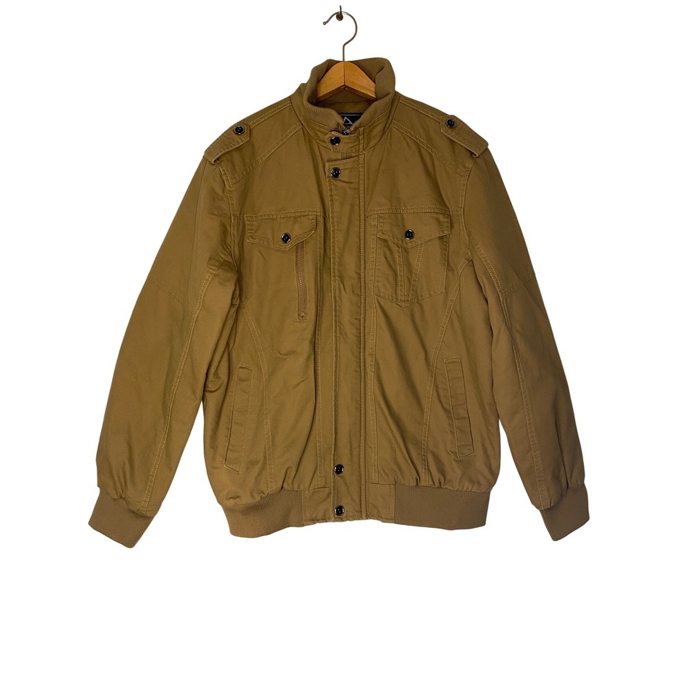 Outdoor Jacket Mens Tan Field Bomber Utility Coat Faux Fur Lined Brown Size M